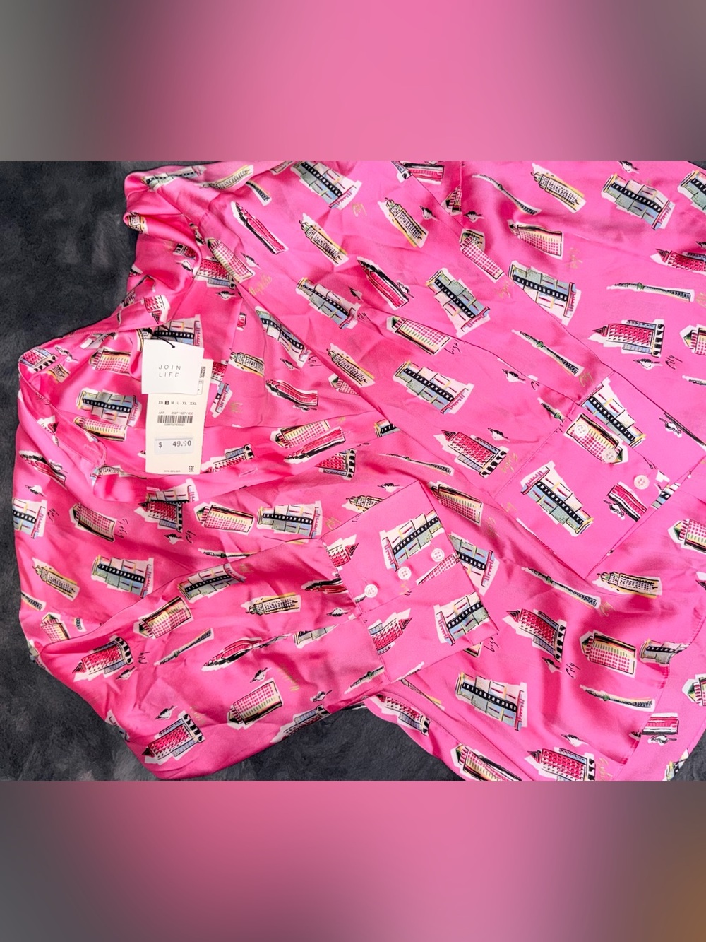 Zara Hot Pink Mini Skirt with Building Print